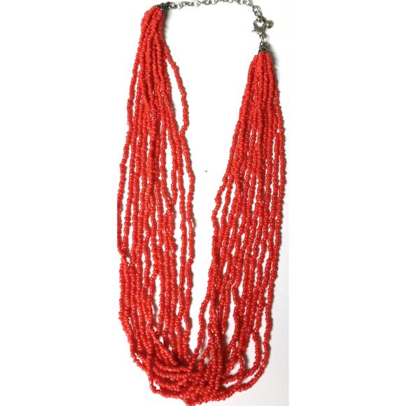 Orange Seed Bead Multistrand Necklace Costume Jewelry Fall Halloween Party - Picture 13 of 14